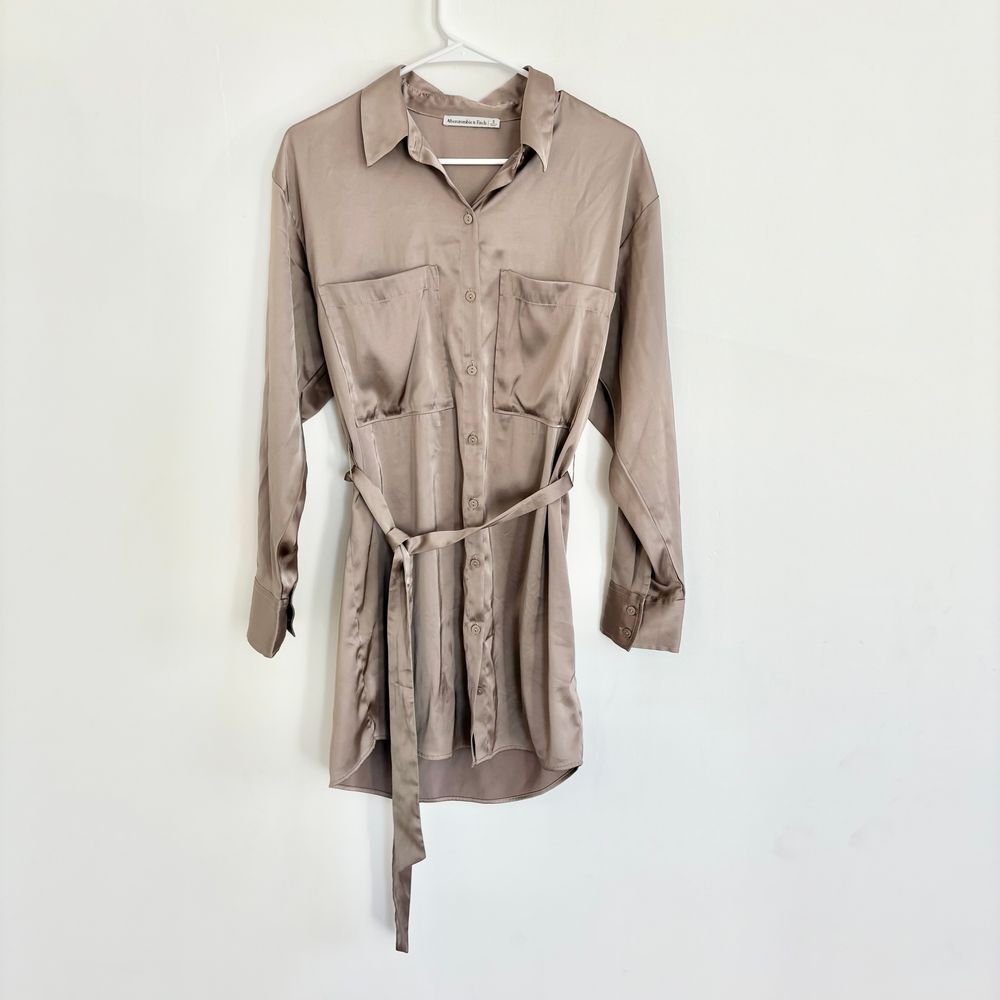 Abercrombie & Fitch Long Sleeve Shirt Dress - Taupe